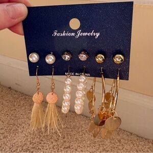 Fashion Jewelry Gold and Pearl Earring Set with Tassels